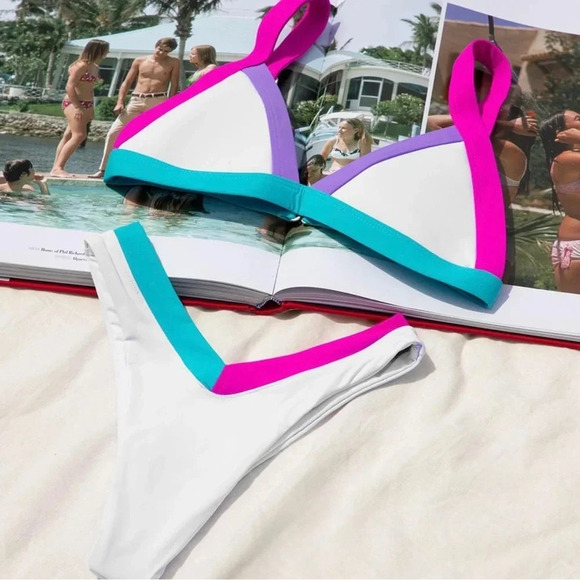 NWT OneOne Swimwear SET Bikini Pristine Kameron Jesse White Purple Pink NEW Cute - Picture 6 of 14